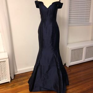 Navy Blue Off the Shoulder Dress